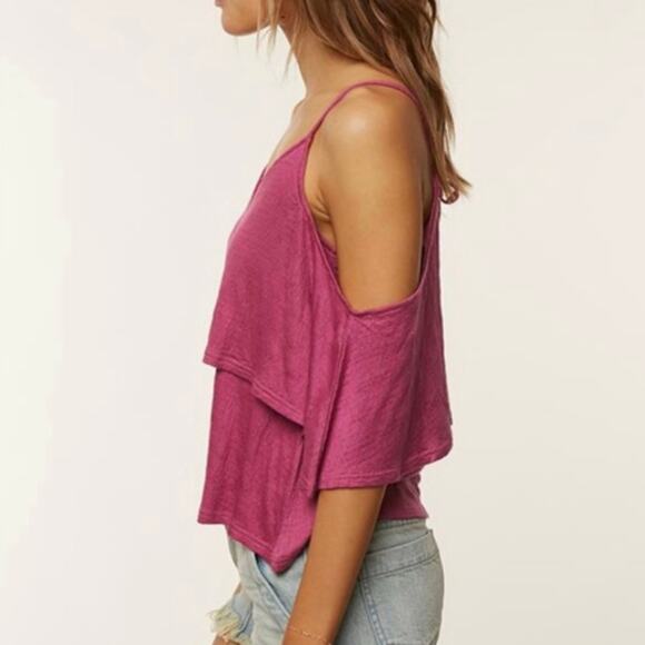 O’Neill Jupiter Open Back Cold Shoulder Top Women’s Small Fuchsia - Picture 4 of 6
